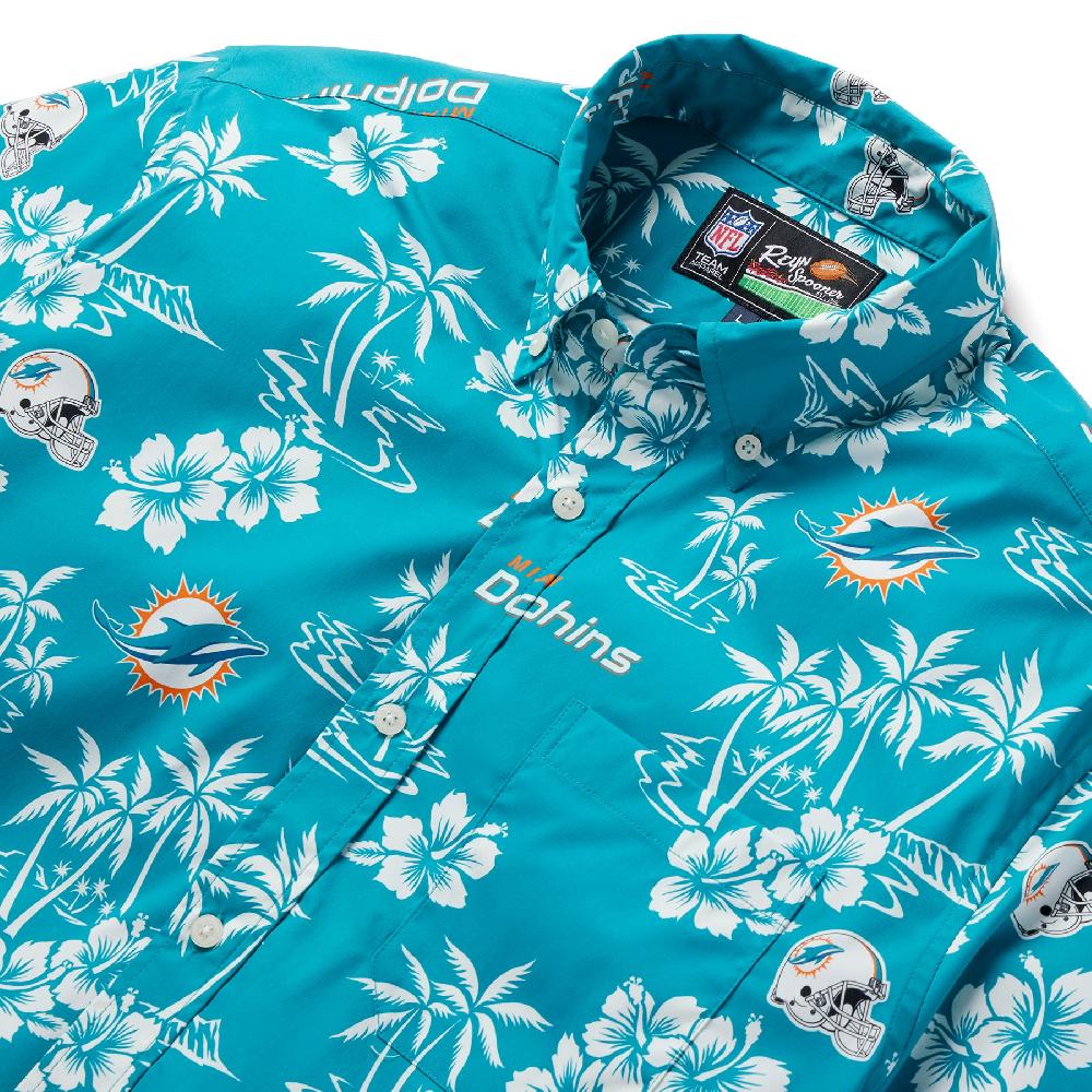 Reyn Spooner MIAMI DOLPHINS KEKAI PERFORMANCE BUTTON FRONT