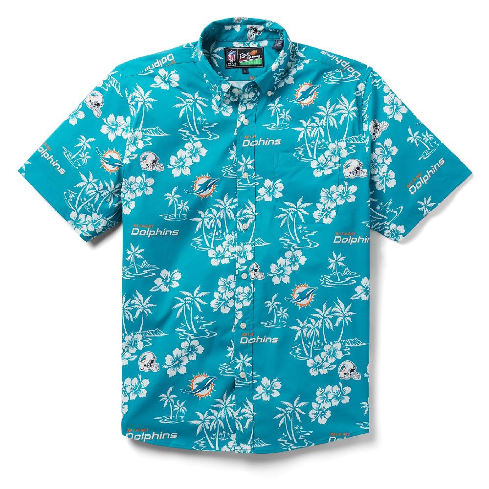 Reyn Spooner MIAMI DOLPHINS KEKAI PERFORMANCE BUTTON FRONT