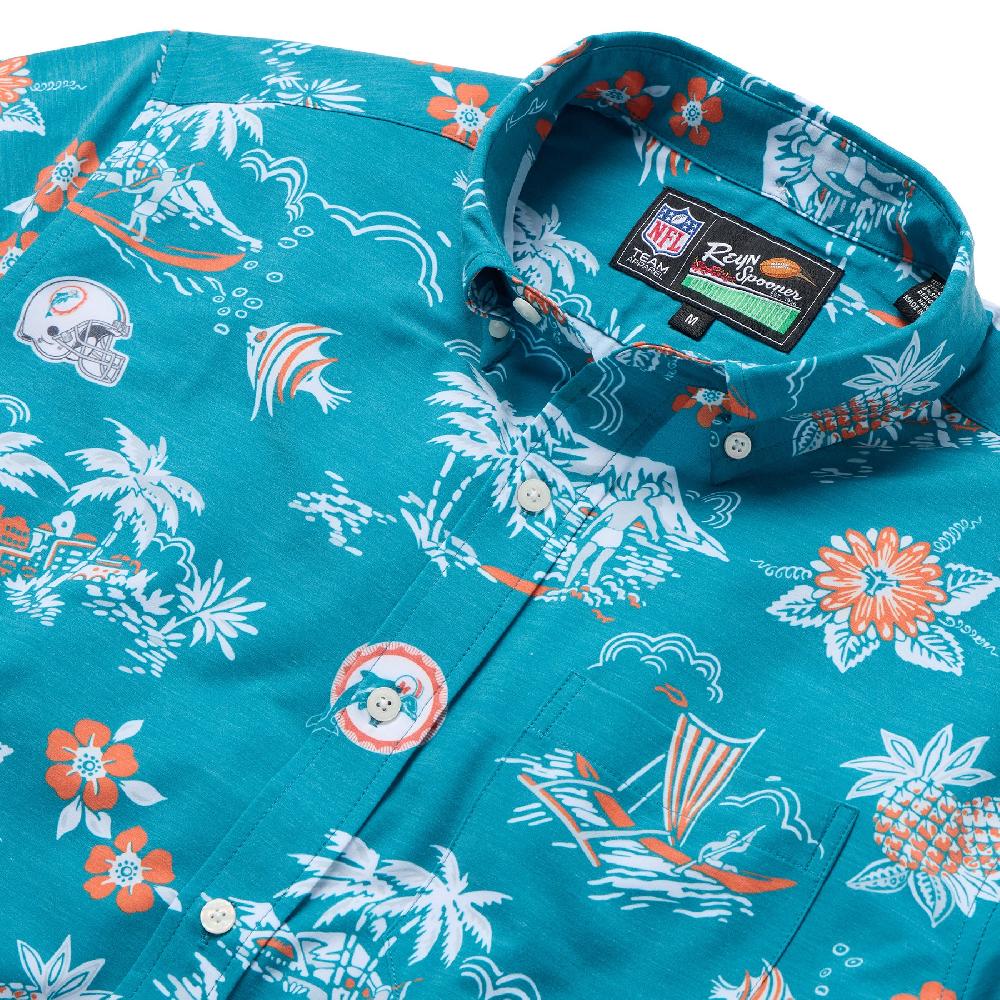 Reyn Spooner MIAMI DOLPHINS THROWBACK PERFORMANCE BUTTON FRONT