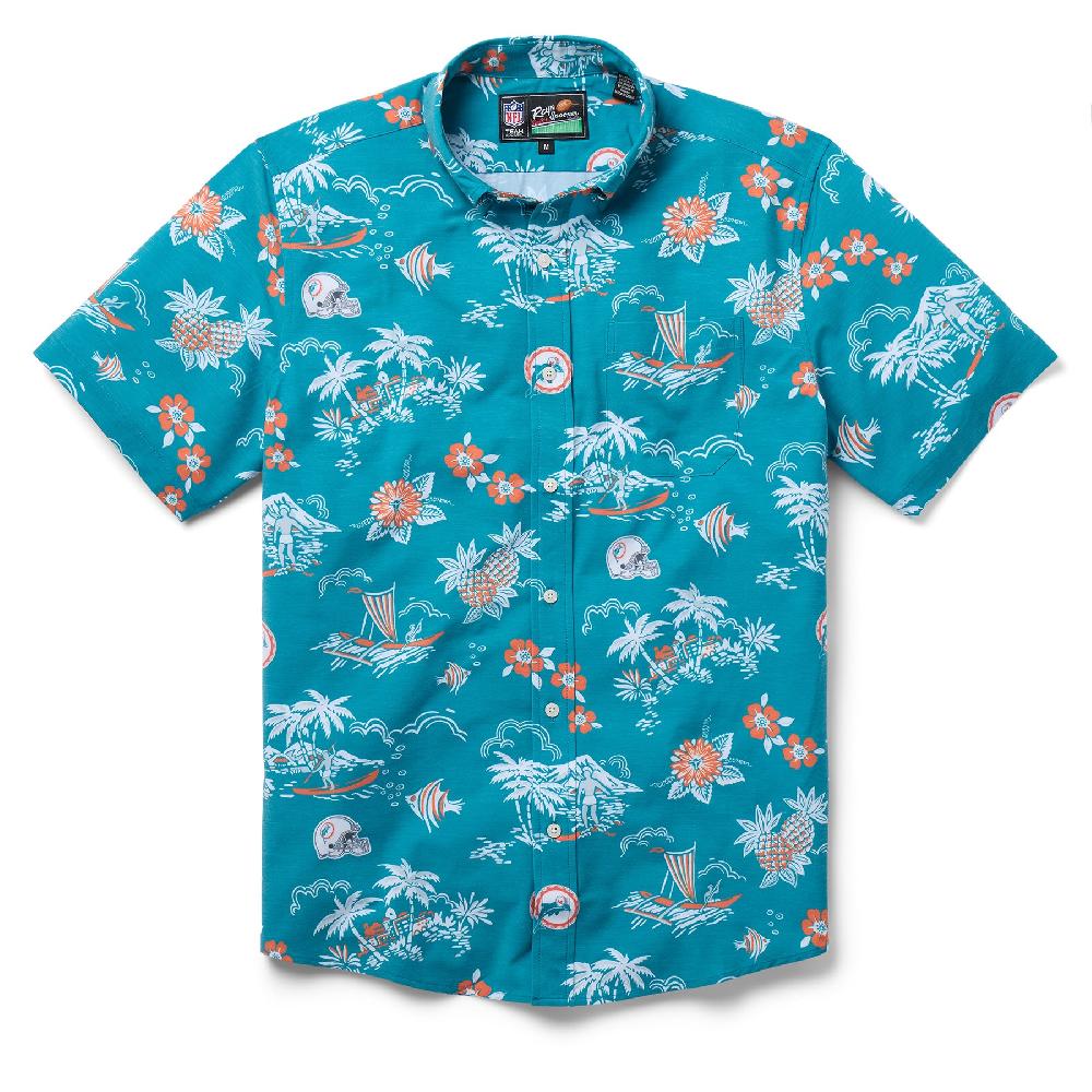 Reyn Spooner MIAMI DOLPHINS THROWBACK PERFORMANCE BUTTON FRONT