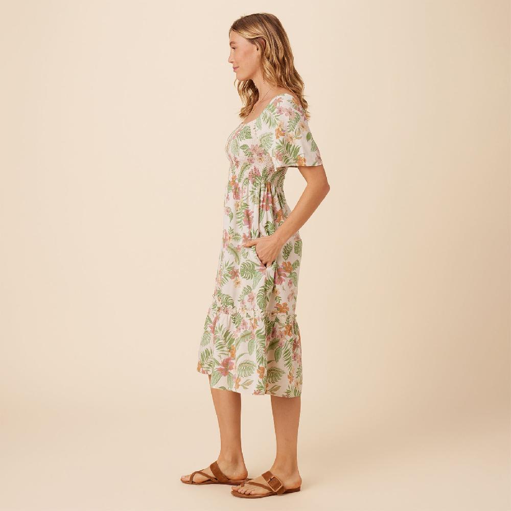Reyn Spooner HANALEI GARDENS SMOCKED MIDI DRESS
