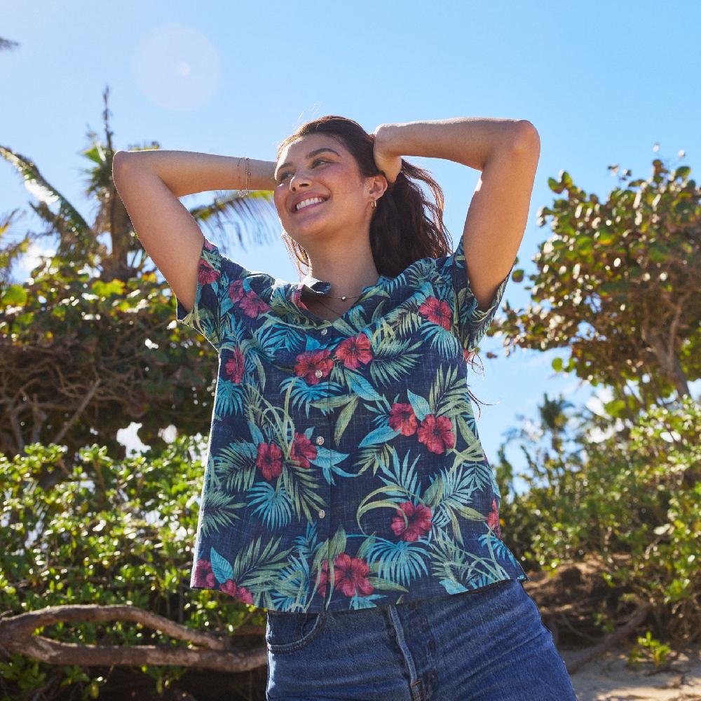 Reyn Spooner PALM FLORAL ABBY TOP