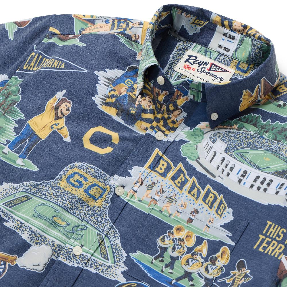 Reyn Spooner UNIVERSITY OF CALIFORNIA BERKELEY SCENIC PERFORMANCE BUTTON FRONT