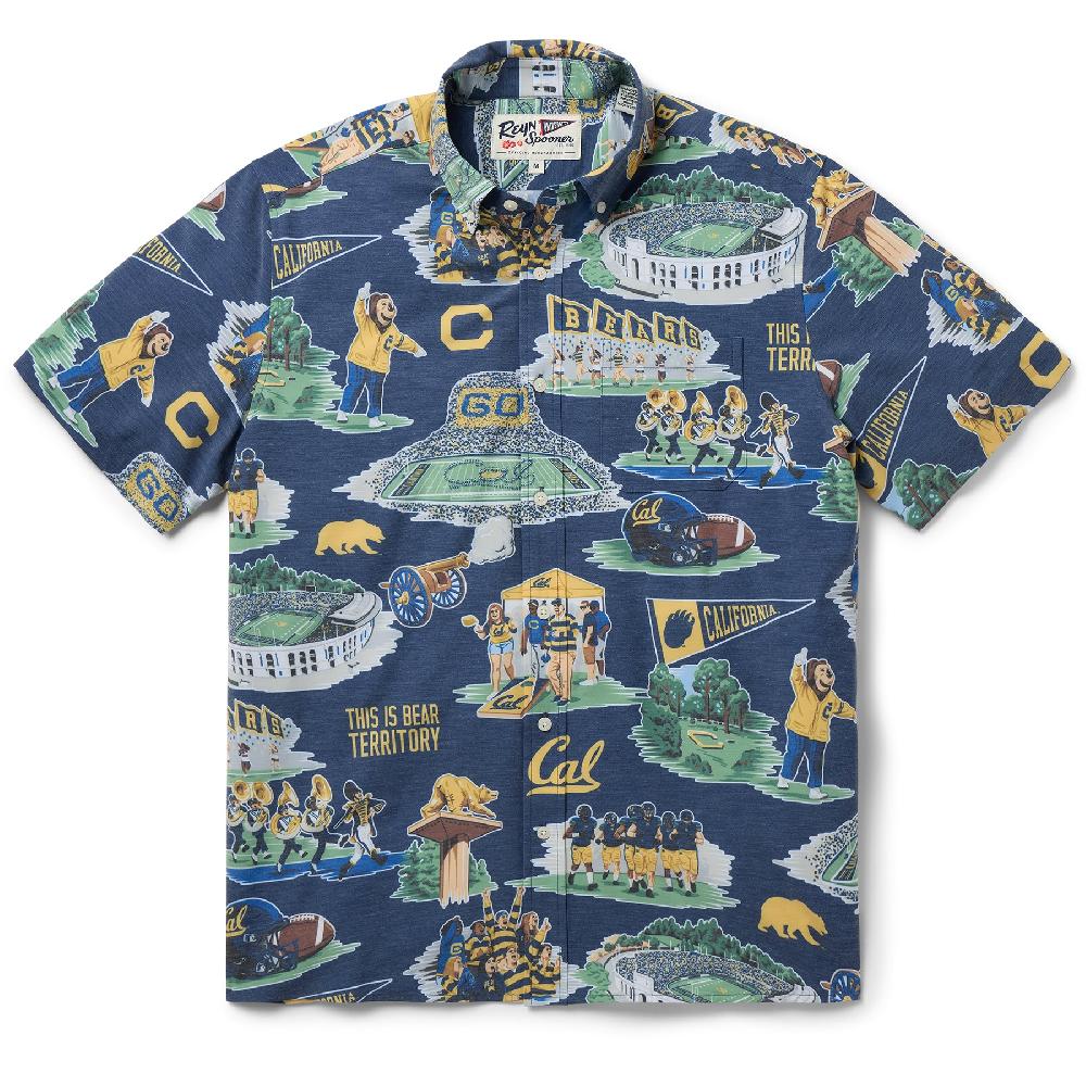 reyn spooner UNIVERSITY OF CALIFORNIA BERKELEY SCENIC PERFORMANCE BUTTON FRONT