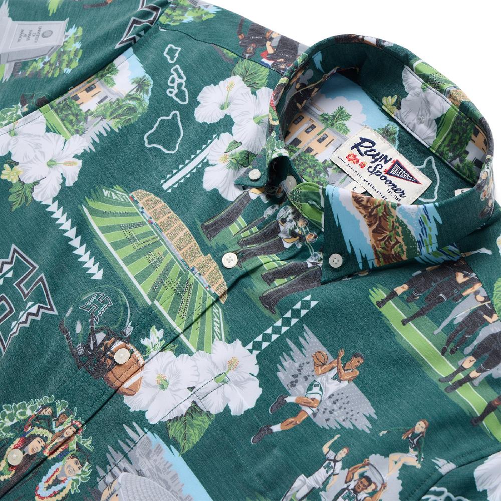 Reyn Spooner UNIVERSITY OF HAWAI'I SCENIC PERFORMANCE BUTTON FRONT