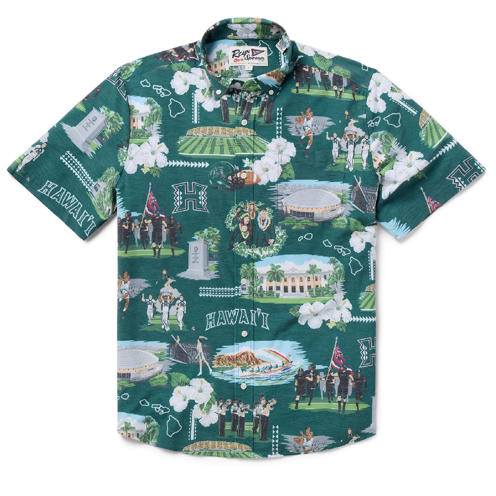 reyn spooner UNIVERSITY OF HAWAI'I SCENIC PERFORMANCE BUTTON FRONT