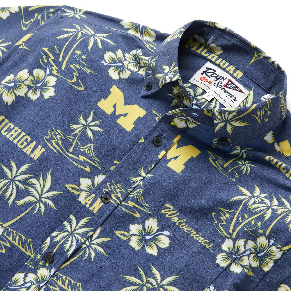 Reyn Spooner UNIVERSITY OF MICHIGAN GAME DAY PERFORMANCE BUTTON FRONT