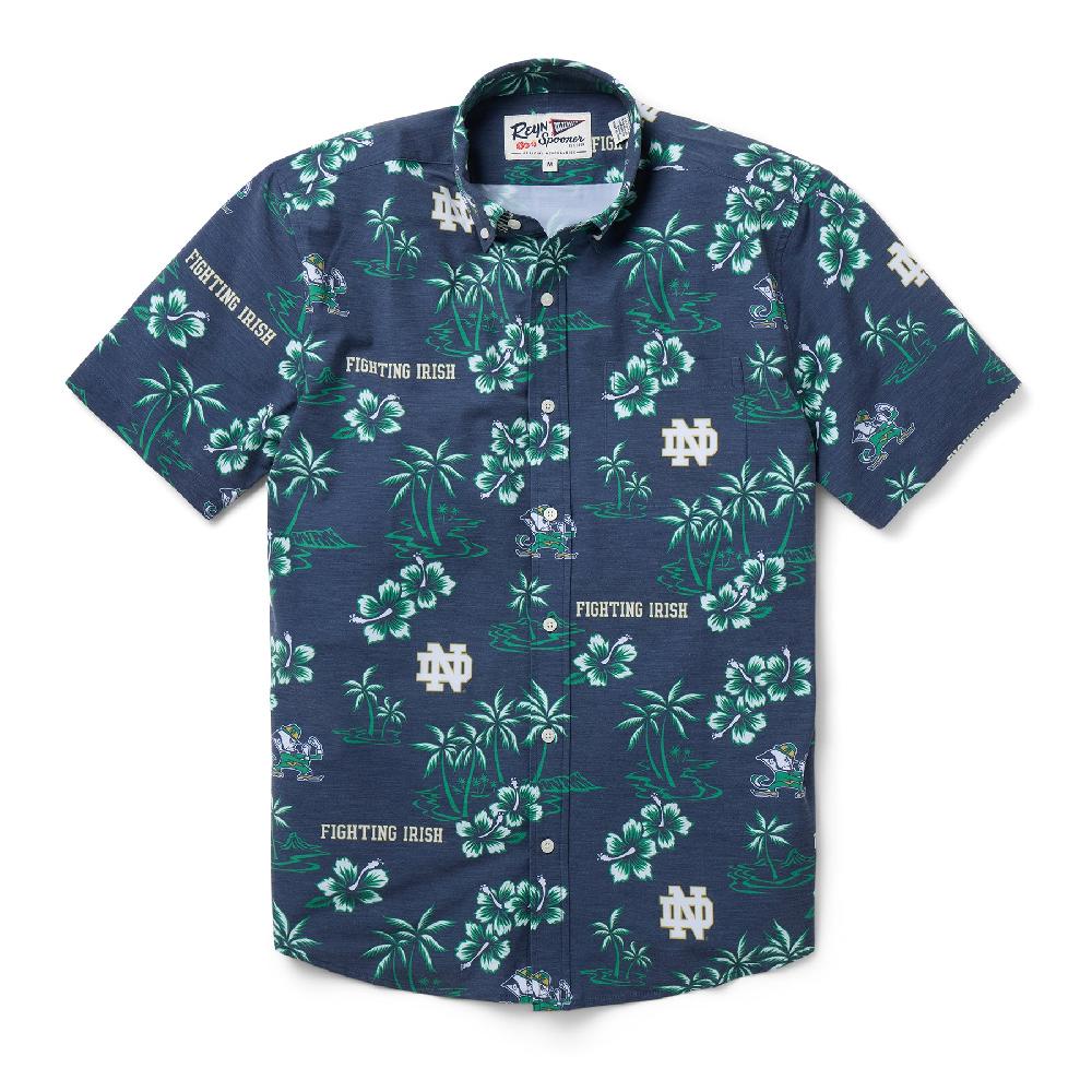 Reyn Spooner UNIVERSITY OF NOTRE DAME KEKAI PERFORMANCE BUTTON FRONT