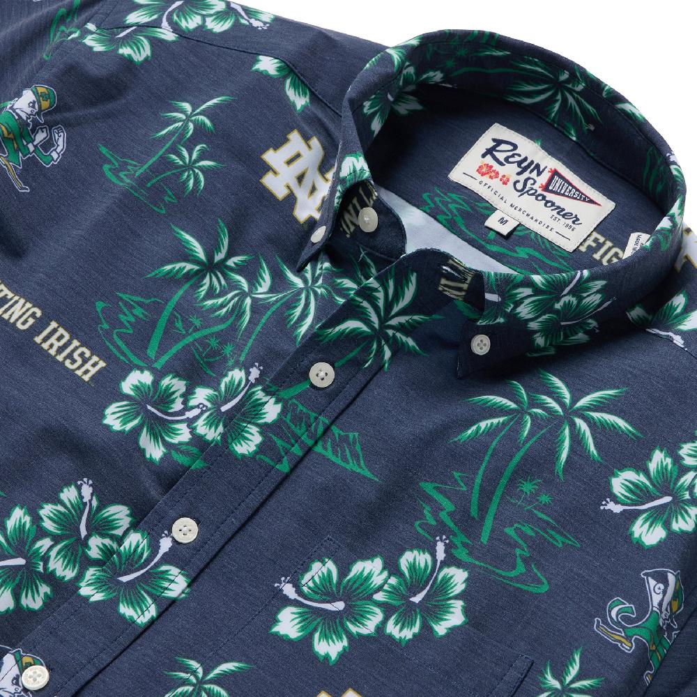 Reyn Spooner UNIVERSITY OF NOTRE DAME KEKAI PERFORMANCE BUTTON FRONT