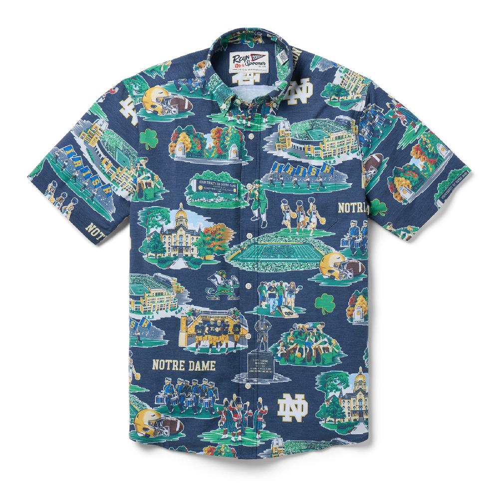 reyn spooner UNIVERSITY OF NOTRE DAME SCENIC PERFORMANCE BUTTON FRONT