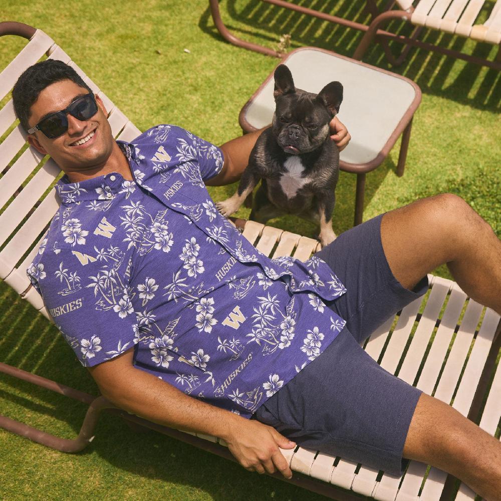 Reyn Spooner UNIVERSITY OF WASHINGTON GAME DAY PERFORMANCE BUTTON FRONT