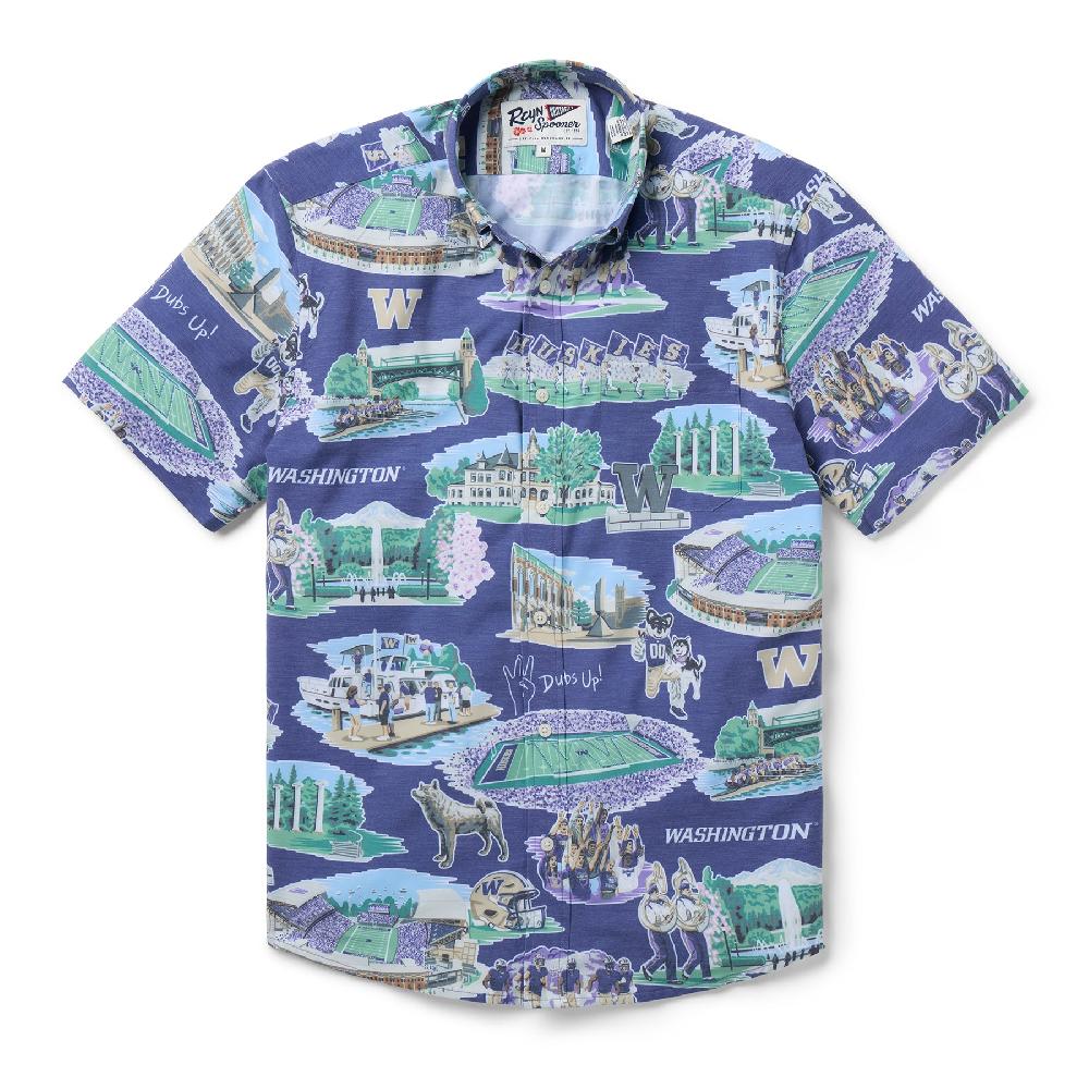 Reyn Spooner UNIVERSITY OF WASHINGTON SCENIC PERFORMANCE BUTTON FRONT