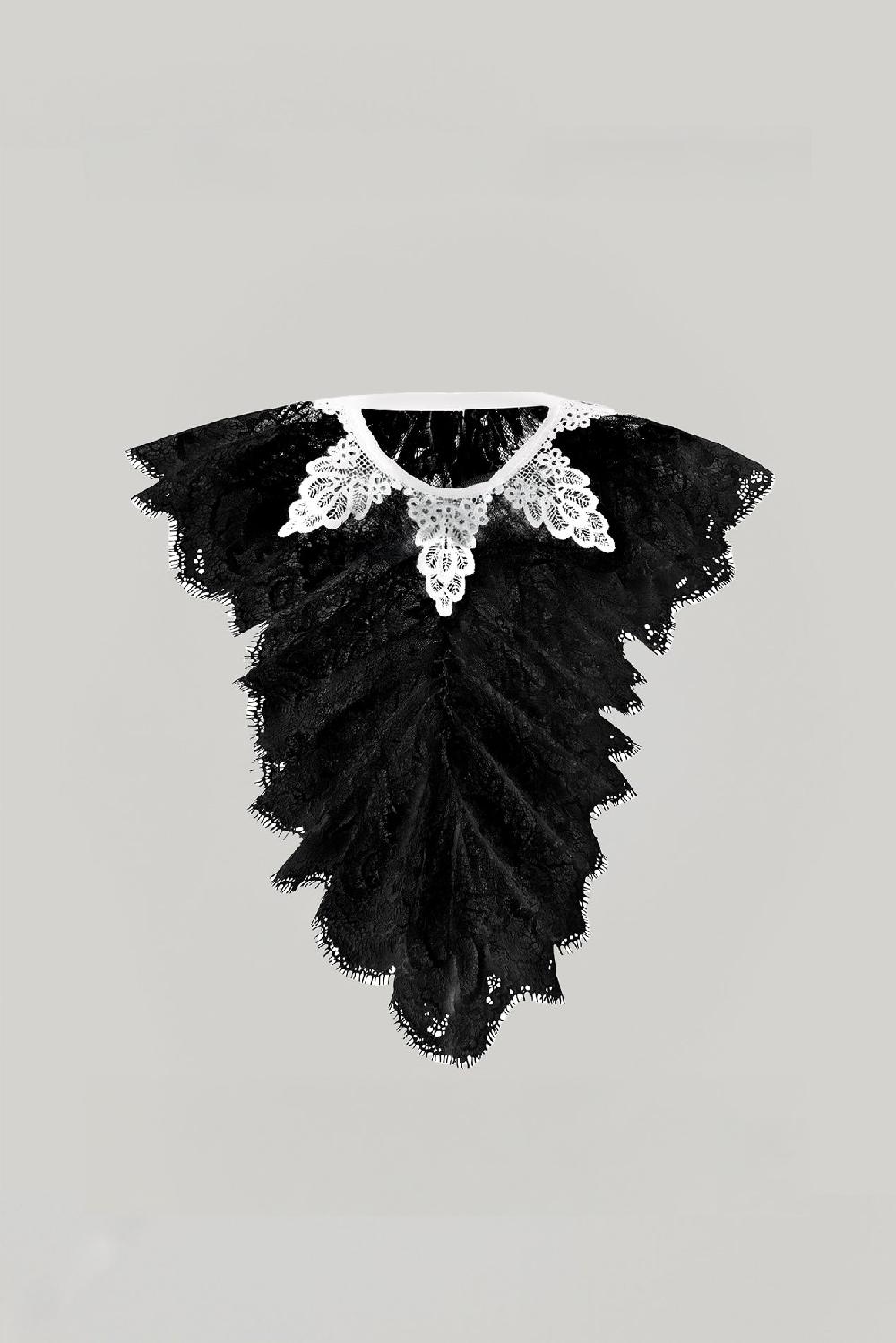 rhea costa Anne Ruffled Cotton Lace Jabot In black and Ivory