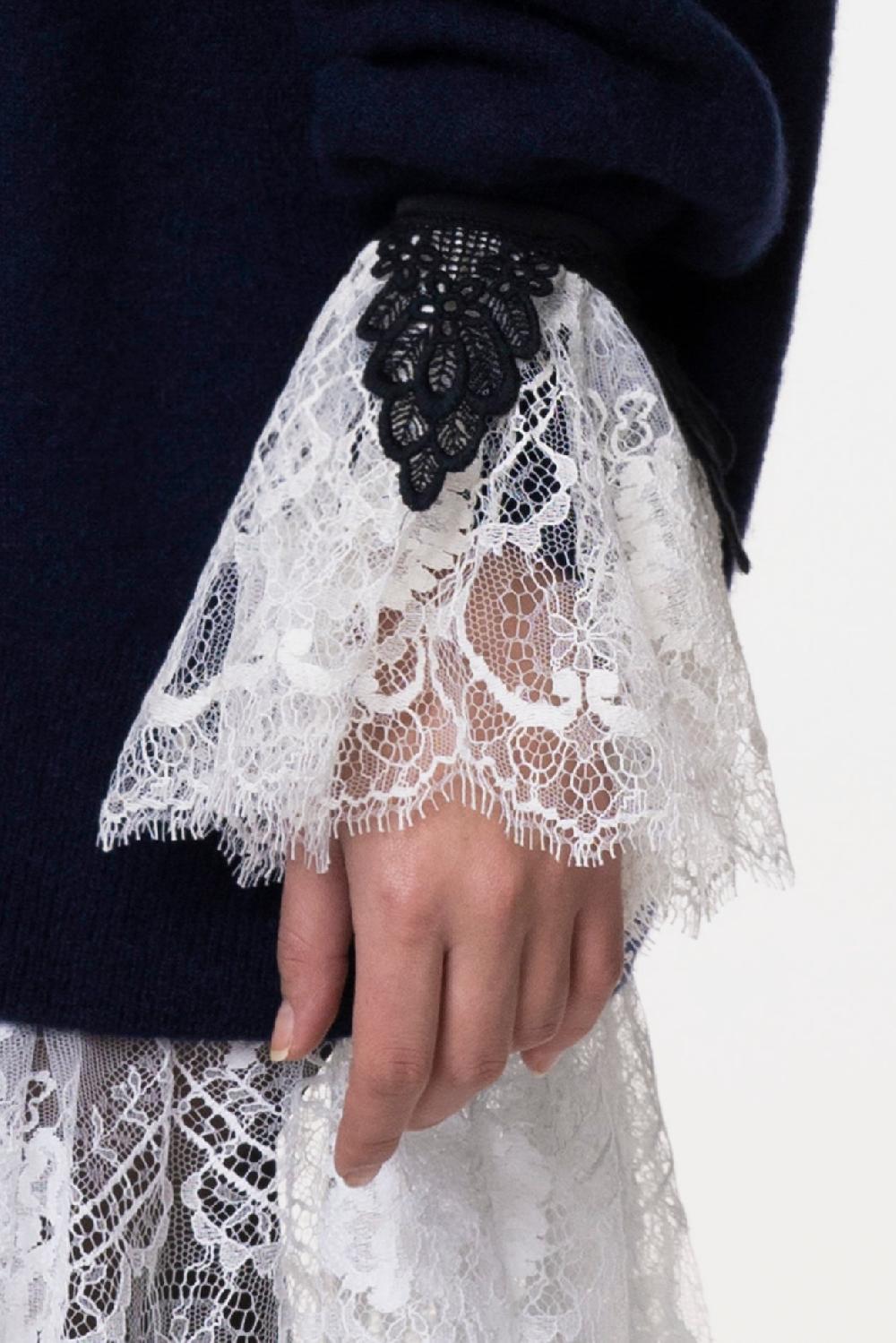 Rhea Costa Anne Ruffled Lace Cuffs In Ivory And Black