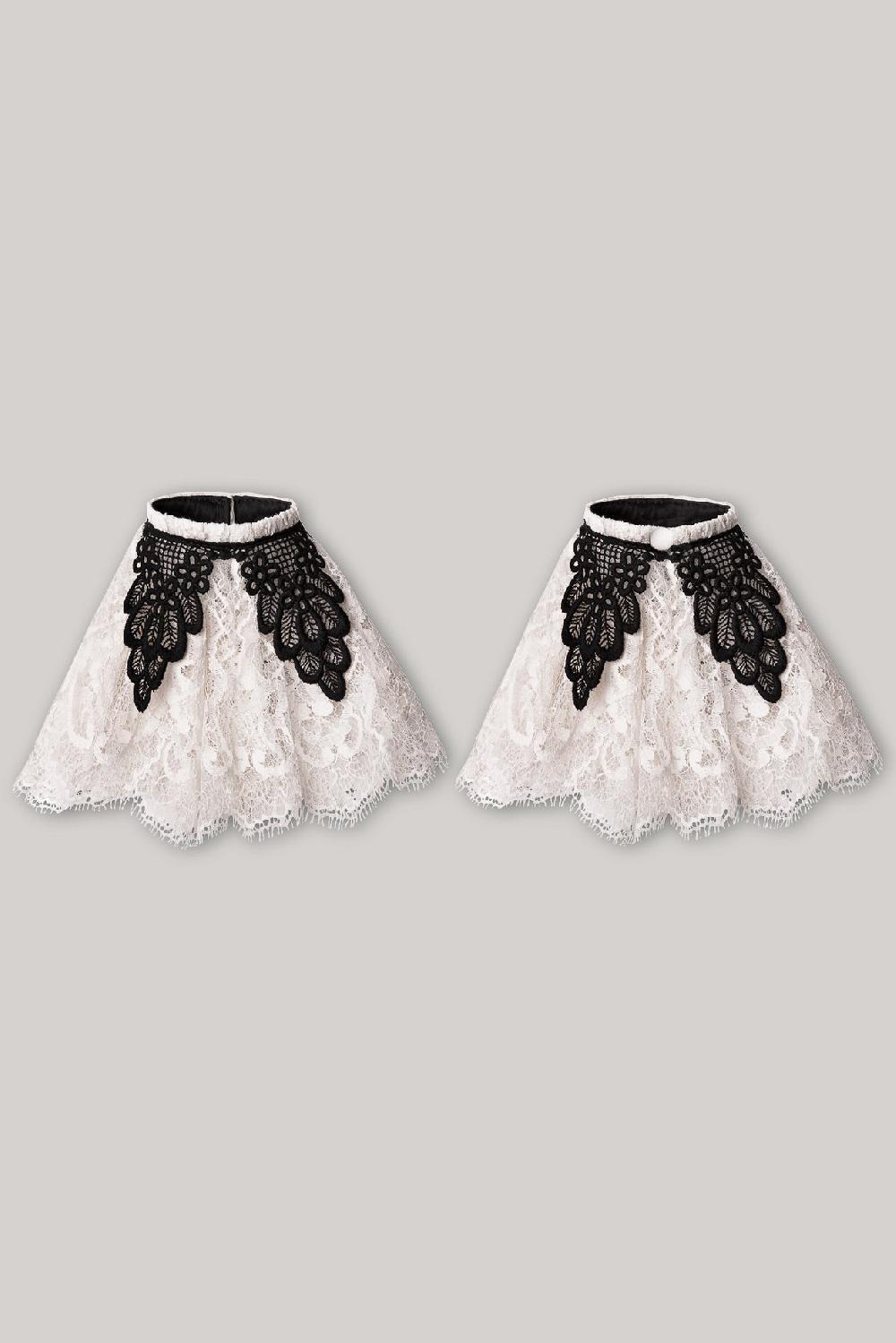 rhea costa Anne Ruffled Lace Cuffs In Ivory and Black