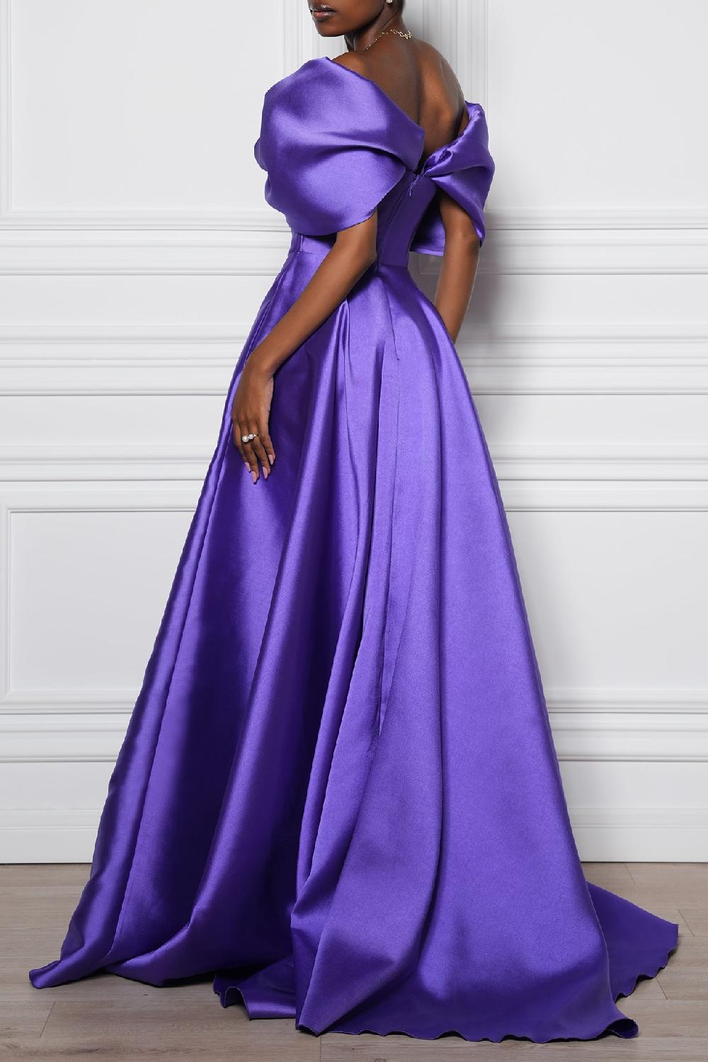 Rhea Costa Arwa Mikado Long Dress In Electric-Purple
