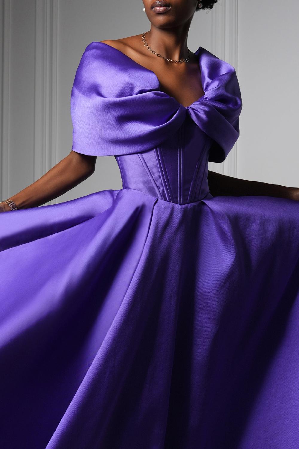 Rhea Costa Arwa Mikado Long Dress In Electric-Purple