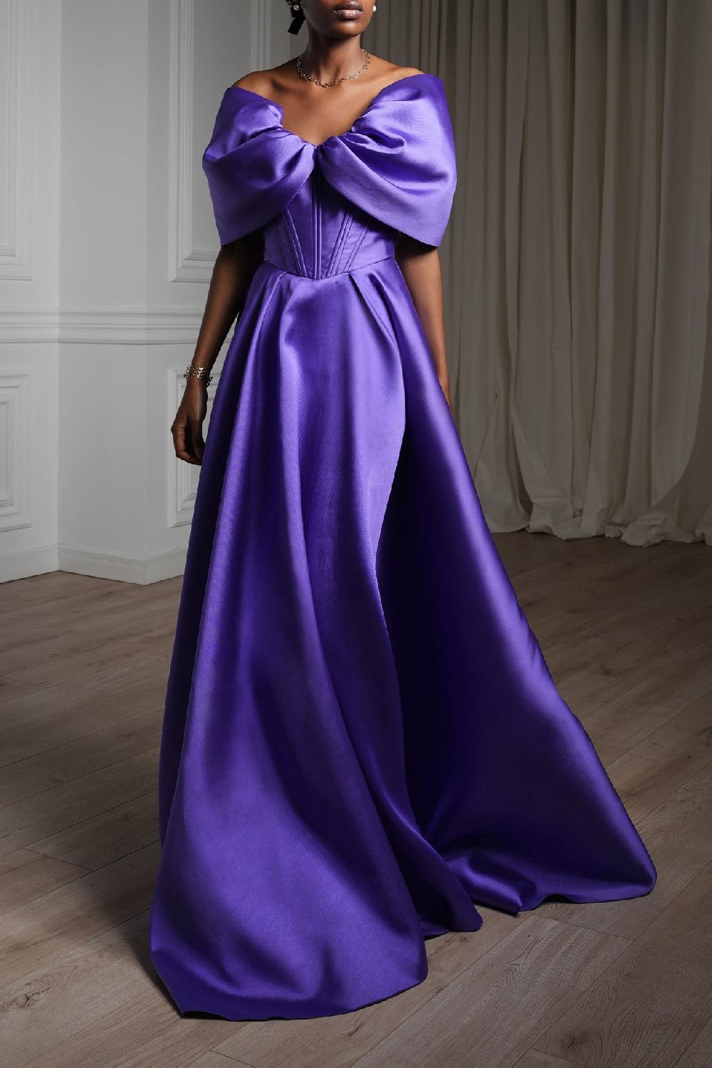 rhea costa Arwa Mikado Long Dress In Electric-Purple