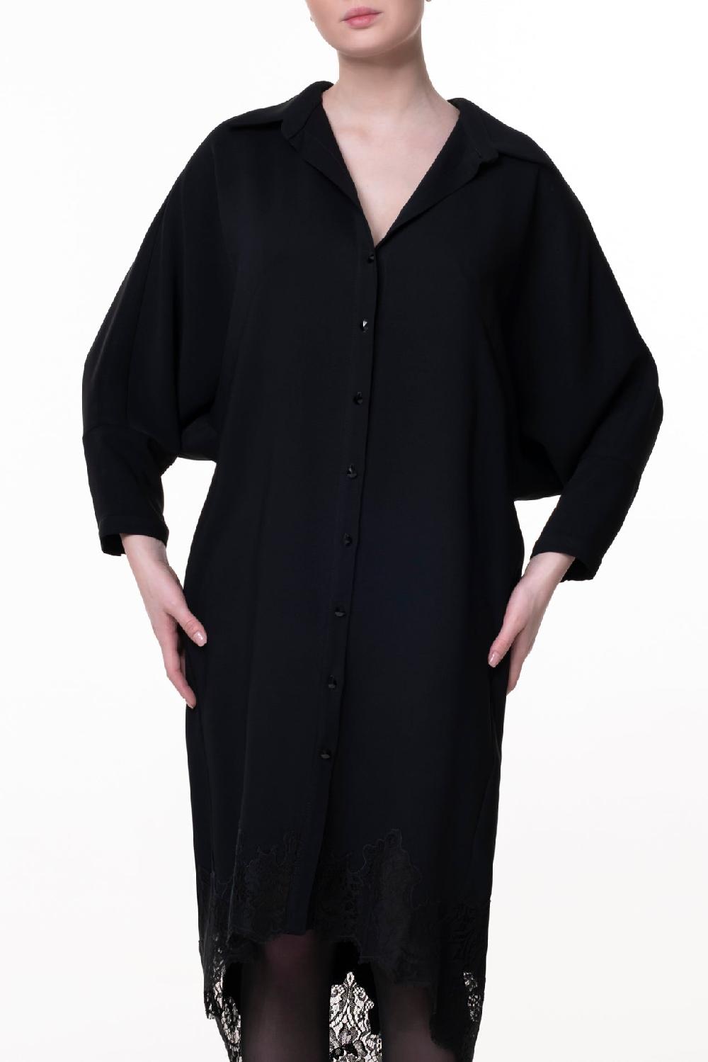 Rhea Costa Asy Black Lace Embroidered Shirt Midi Dress