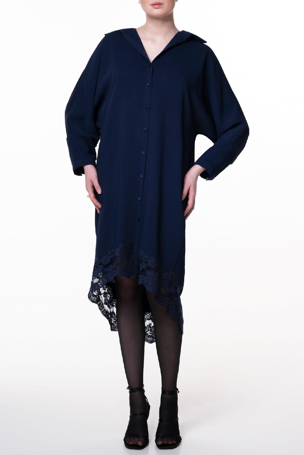 Rhea Costa Asy Midnight Blue Lace Embroidered Shirt Midi Dress