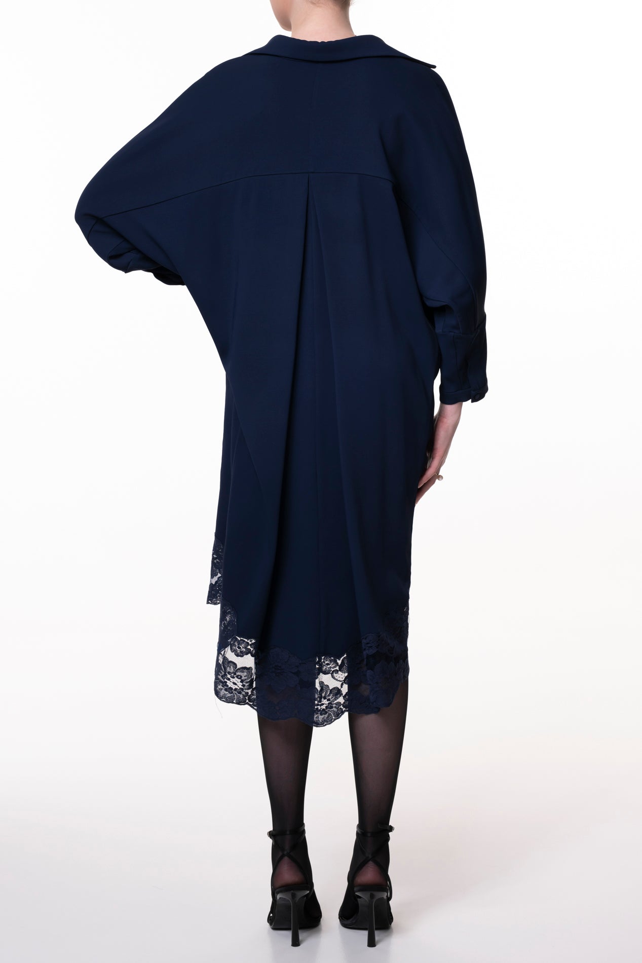 Rhea Costa Asy Midnight Blue Lace Embroidered Shirt Midi Dress