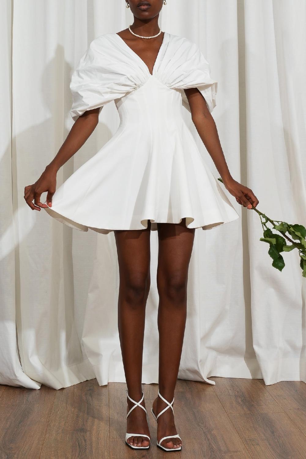 Rhea Costa Ava Taffeta Crepe Mini Dress In Off-White