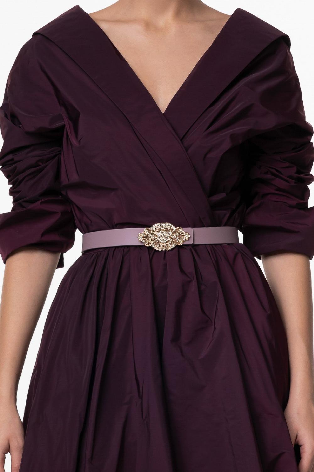 Rhea Costa Baroque Aubergine Leather Waist Belt With Gold Buckle