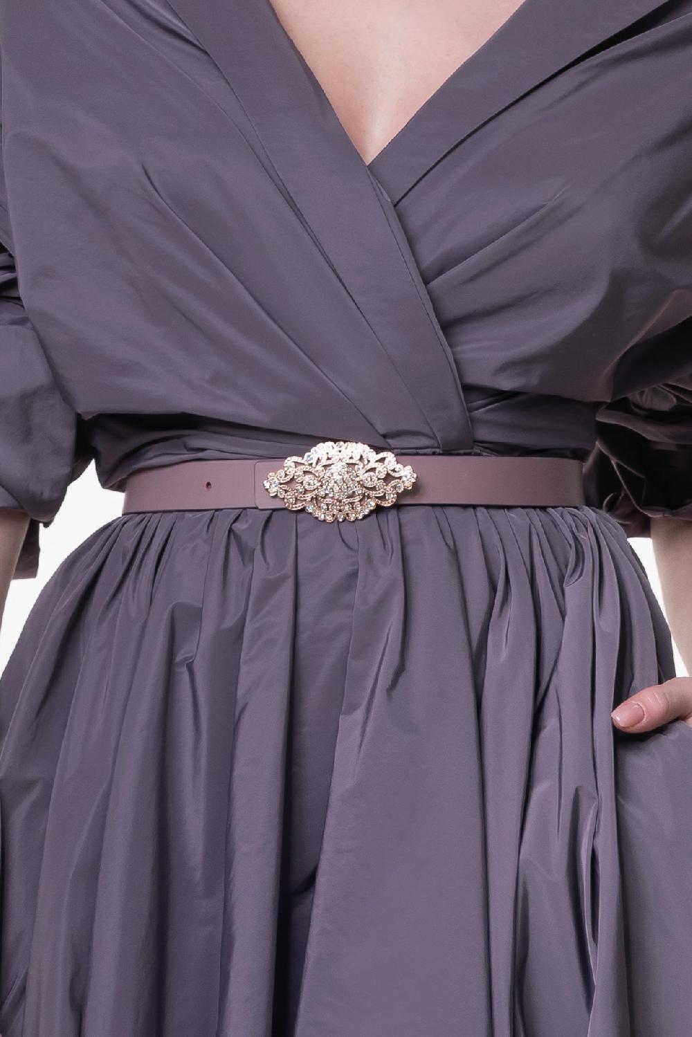 Rhea Costa Baroque Aubergine Leather Waist Belt With Rose-Gold Buckle