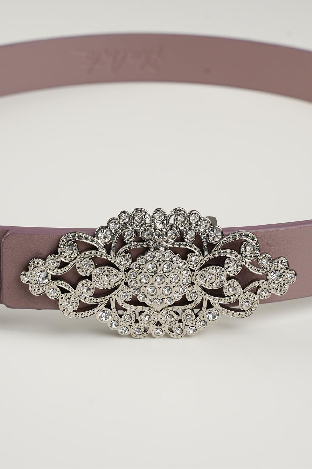 Rhea Costa Baroque Aubergine Leather Waist Belt With Silver Buckle