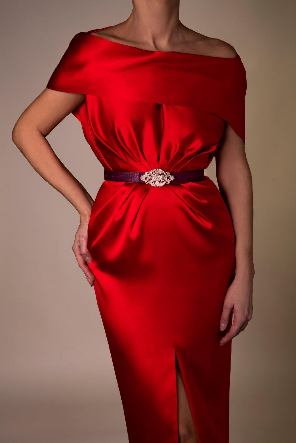 Rhea Costa Baroque Burgundy Leather Waist Belt With Rose-Gold Buckle