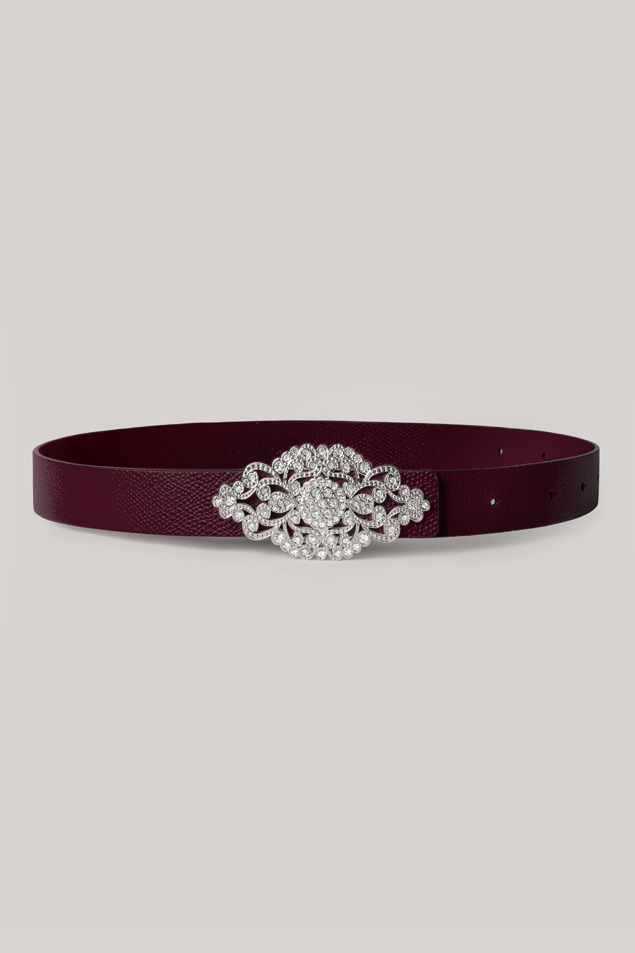 rhea costa Baroque Burgundy Leather Waist Belt With Silver Buckle