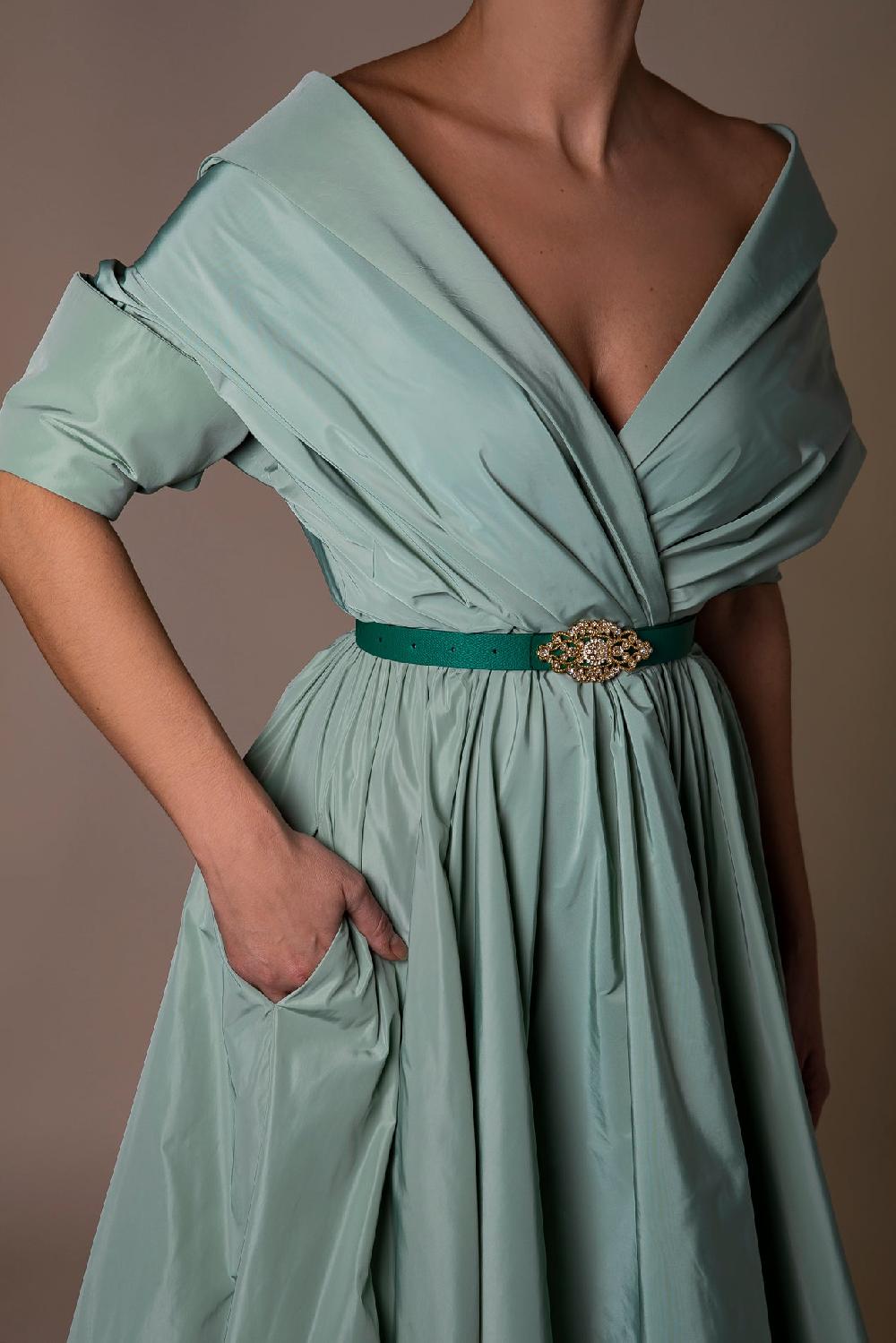 Rhea Costa Baroque Emerald Leather Waist Belt With Gold Buckle