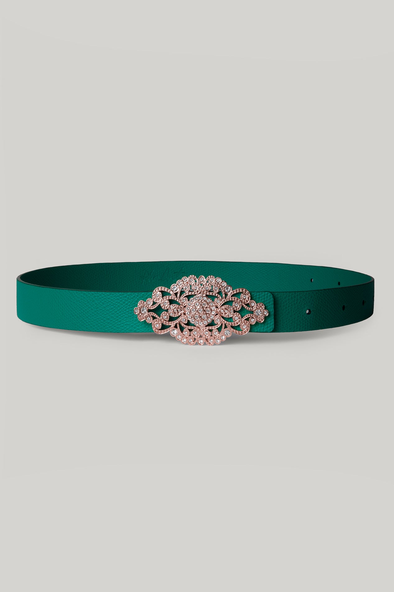 Rhea Costa Baroque Emerald Leather Waist Belt With Rose-Gold Buckle
