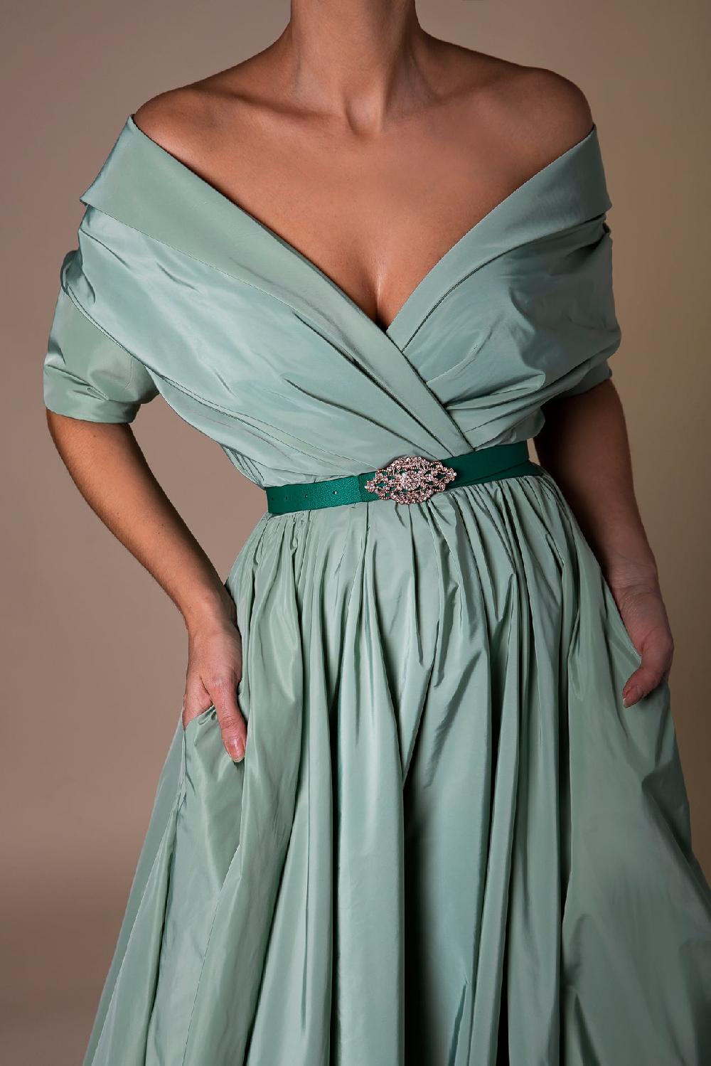 Rhea Costa Baroque Emerald Leather Waist Belt With Rose-Gold Buckle