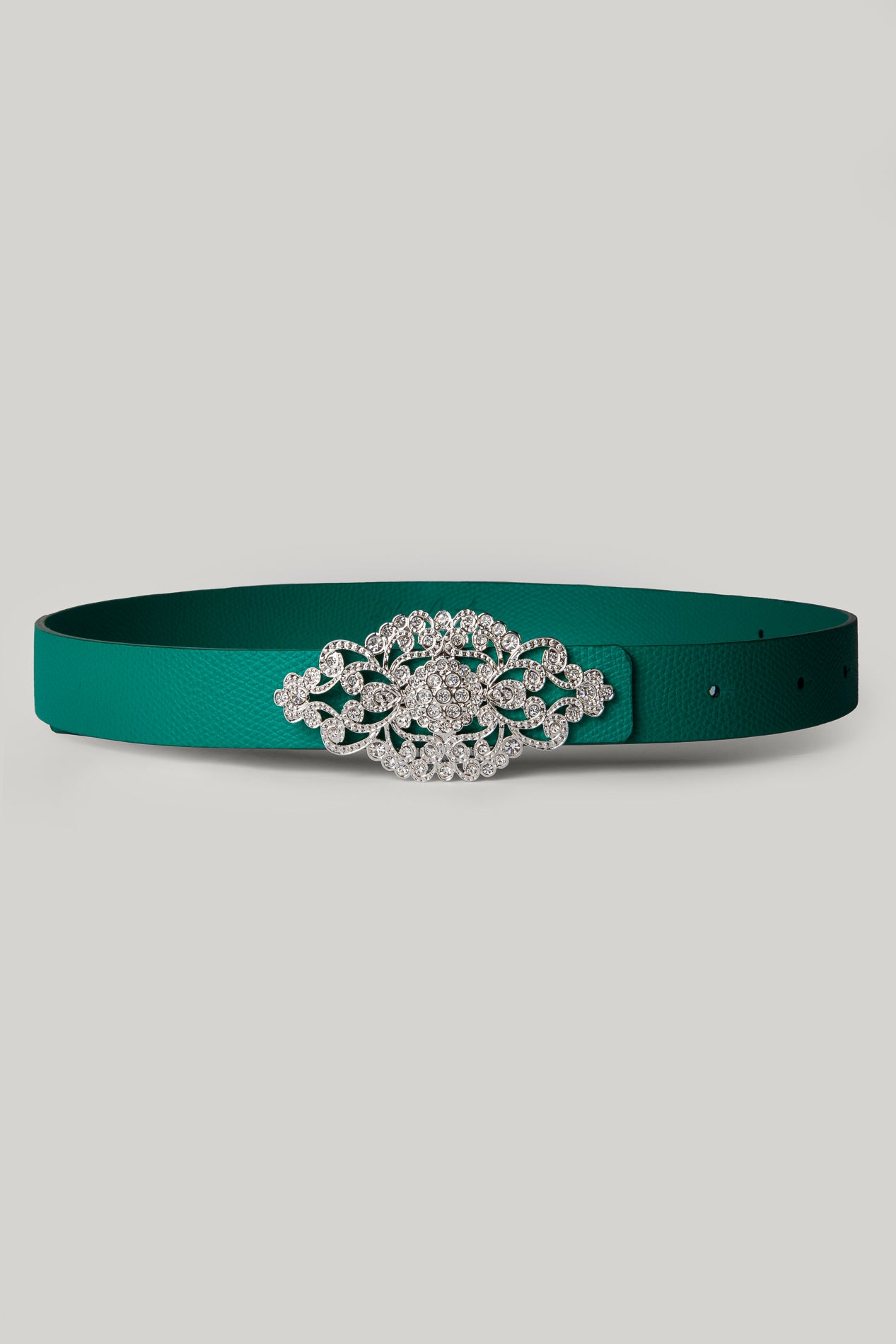 Rhea Costa Baroque Emerald Leather Waist Belt With Silver Buckle