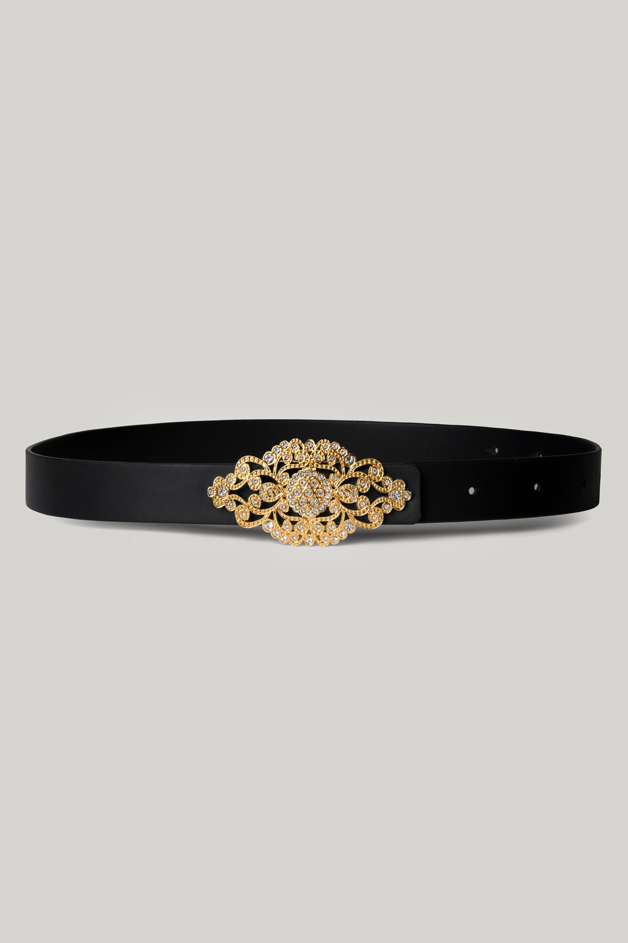 rhea costa Baroque Matte Black Leather Waist Belt With Gold Buckle
