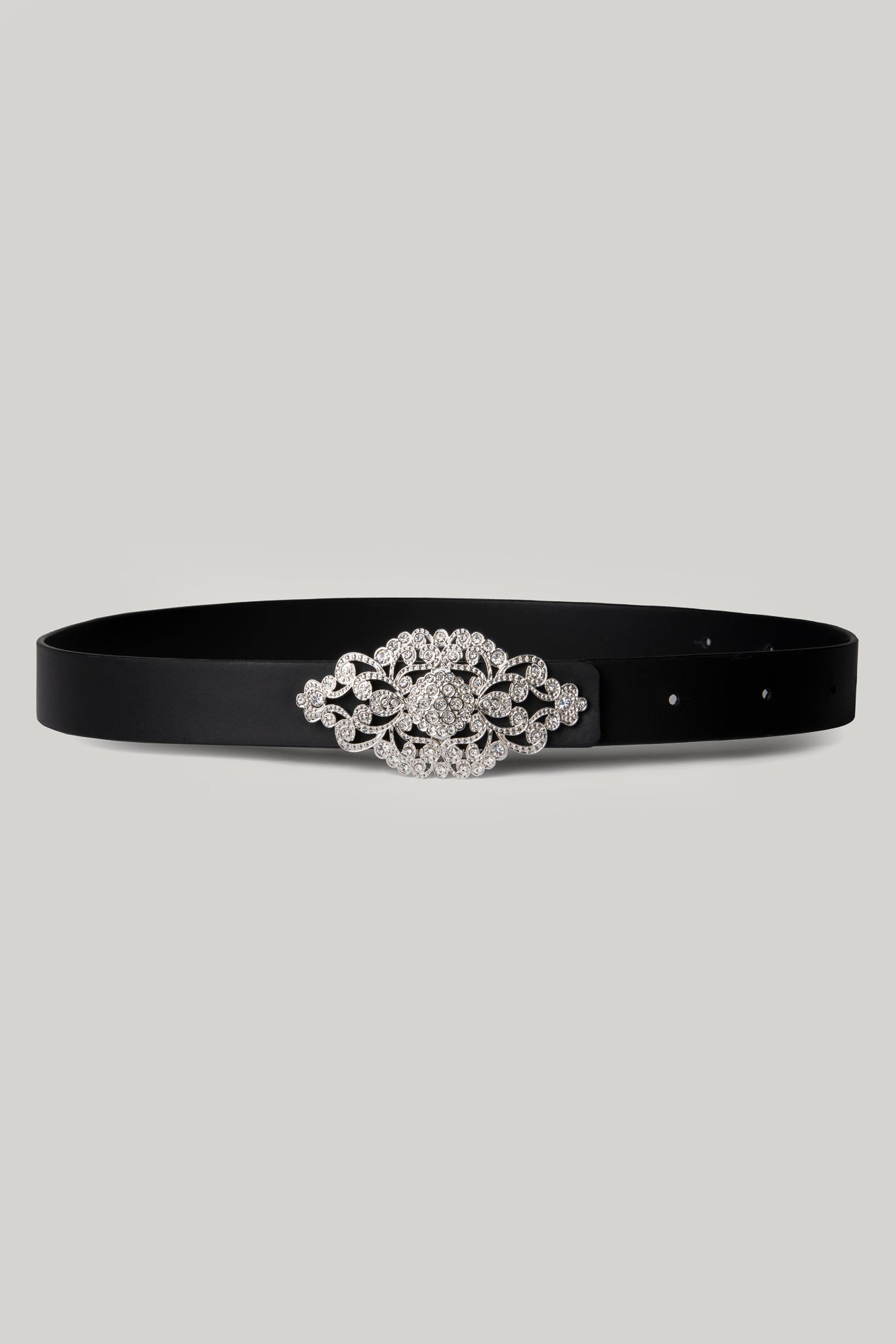 Rhea Costa Baroque Matte Black Leather Waist Belt With Silver Buckle