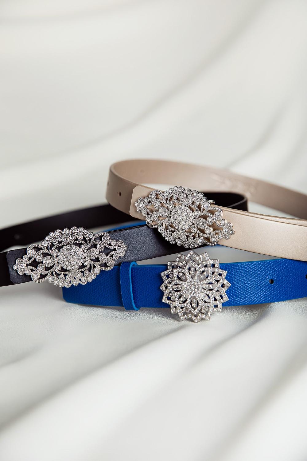 Rhea Costa Baroque Matte Black Leather Waist Belt With Silver Buckle