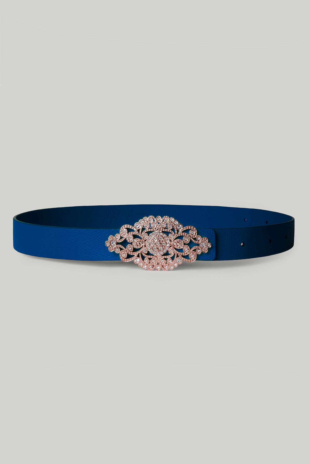 Rhea Costa Baroque Sapphire Leather Waist Belt With Rose-Gold Buckle