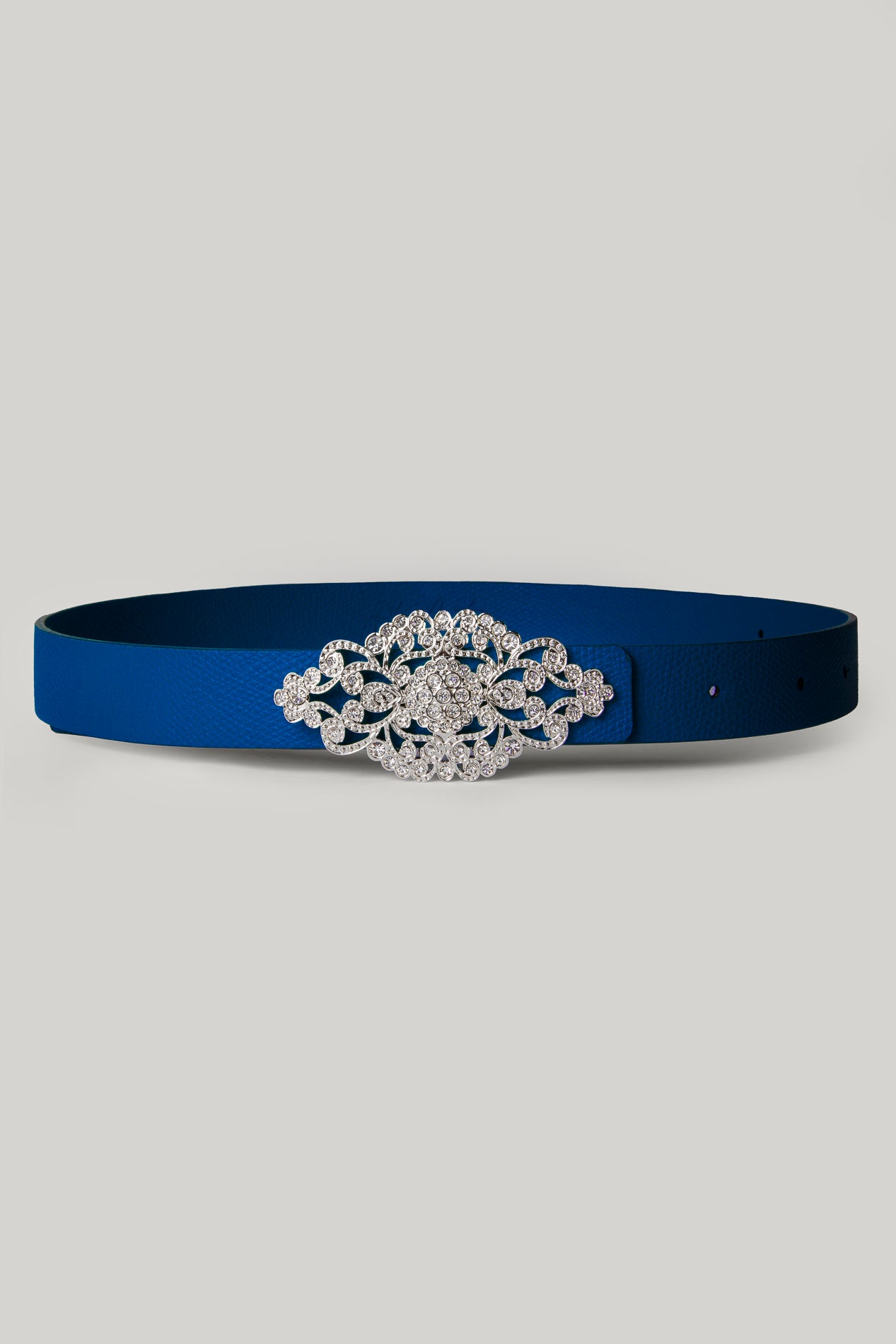 Rhea Costa Baroque Sapphire Leather Waist Belt With Silver Buckle