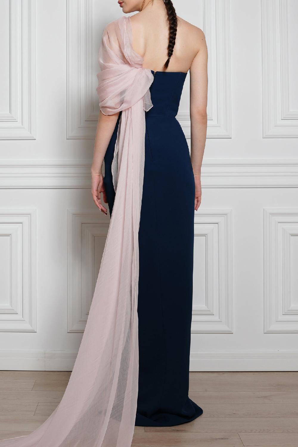 Rhea Costa Bella Silk Chiffon And Crepe Dress In Prussian Blue And Powder