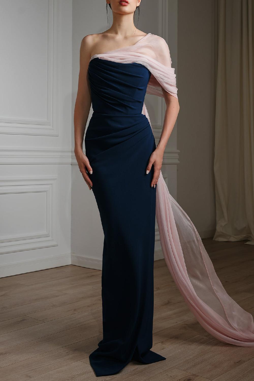 rhea costa Bella Silk Chiffon and Crepe Dress In Prussian Blue and Powder