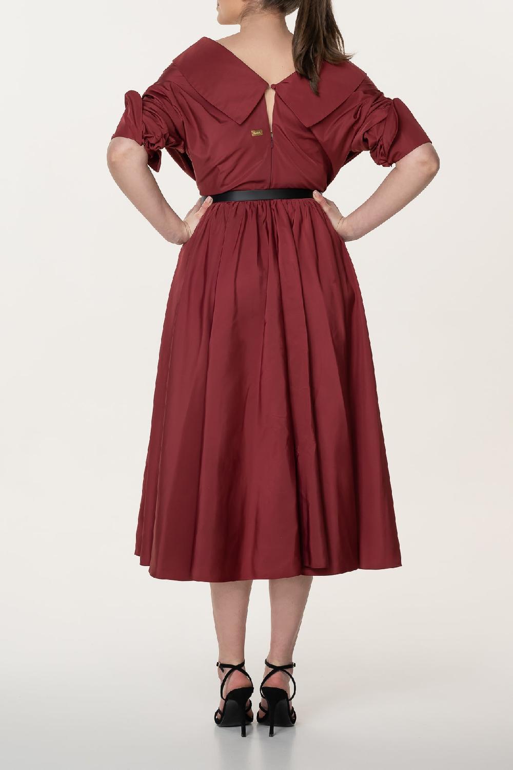 Rhea Costa Carrie Taffeta Midi Dress In Pomegranate