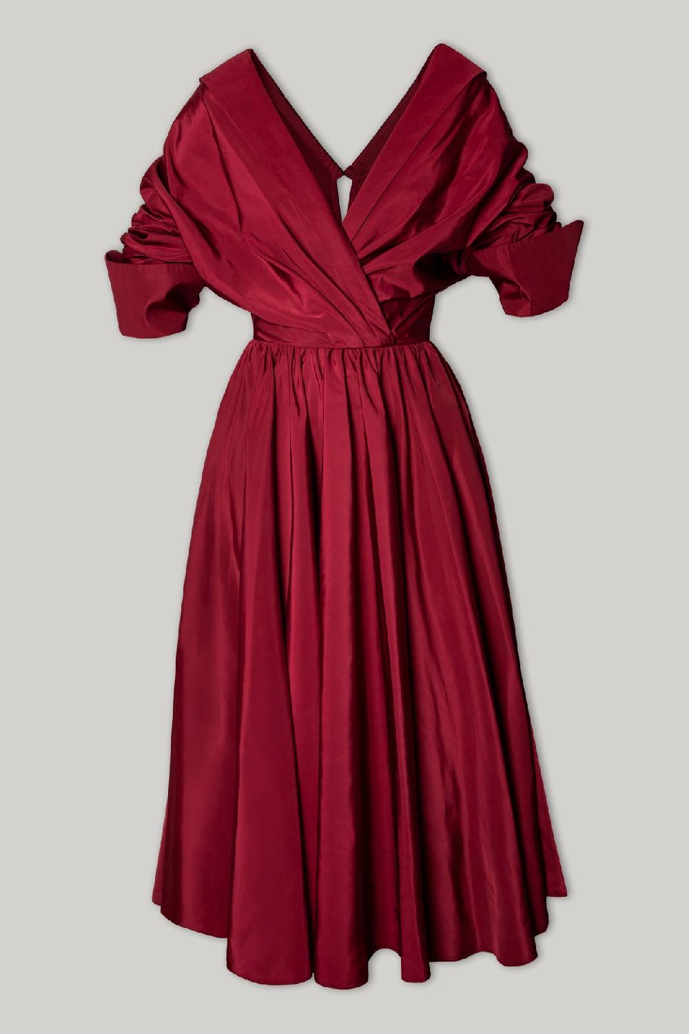 Rhea Costa Carrie Taffeta Midi Dress In Pomegranate