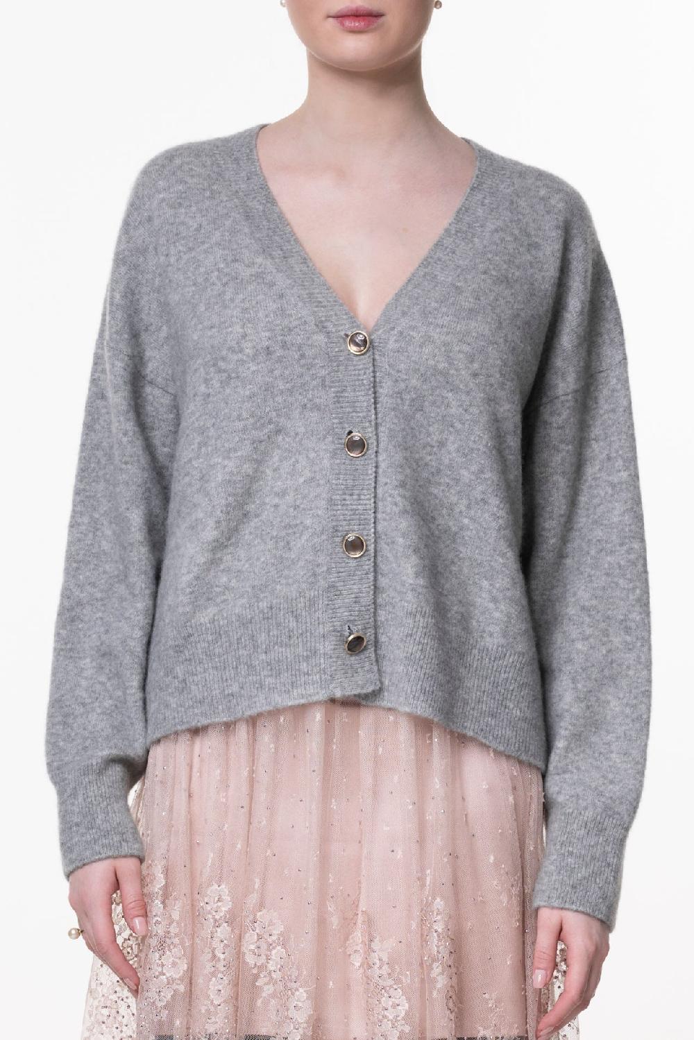 Rhea Costa Cassiel Cashmere And Silk-blend Cardigan In Grigio Perla
