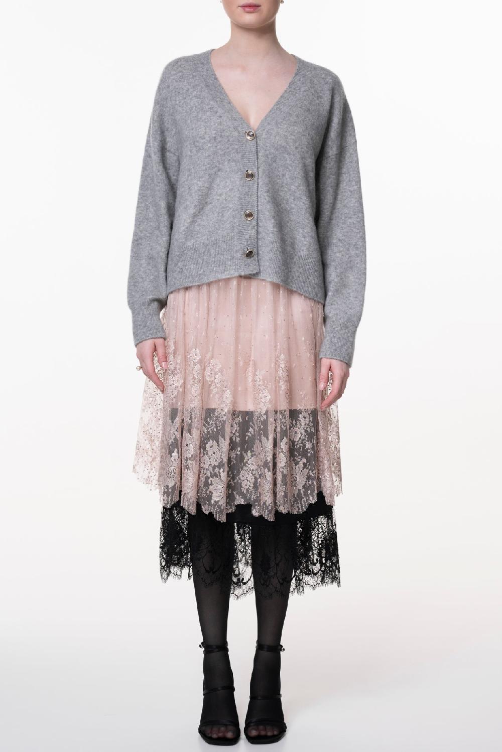 Rhea Costa Cassiel Cashmere And Silk-blend Cardigan In Grigio Perla