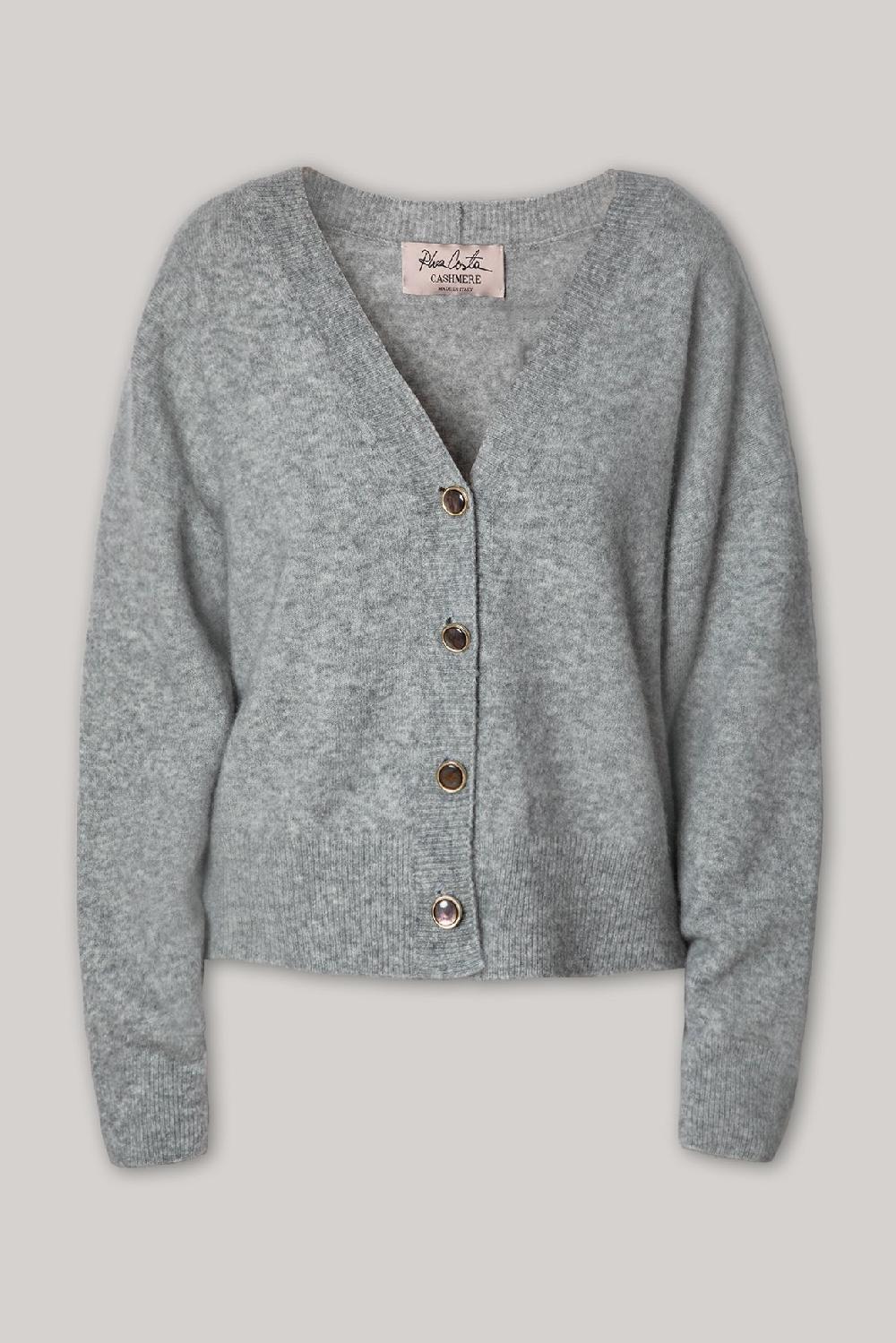 rhea costa Cassiel Cashmere and Silk-blend Cardigan In Grigio Perla