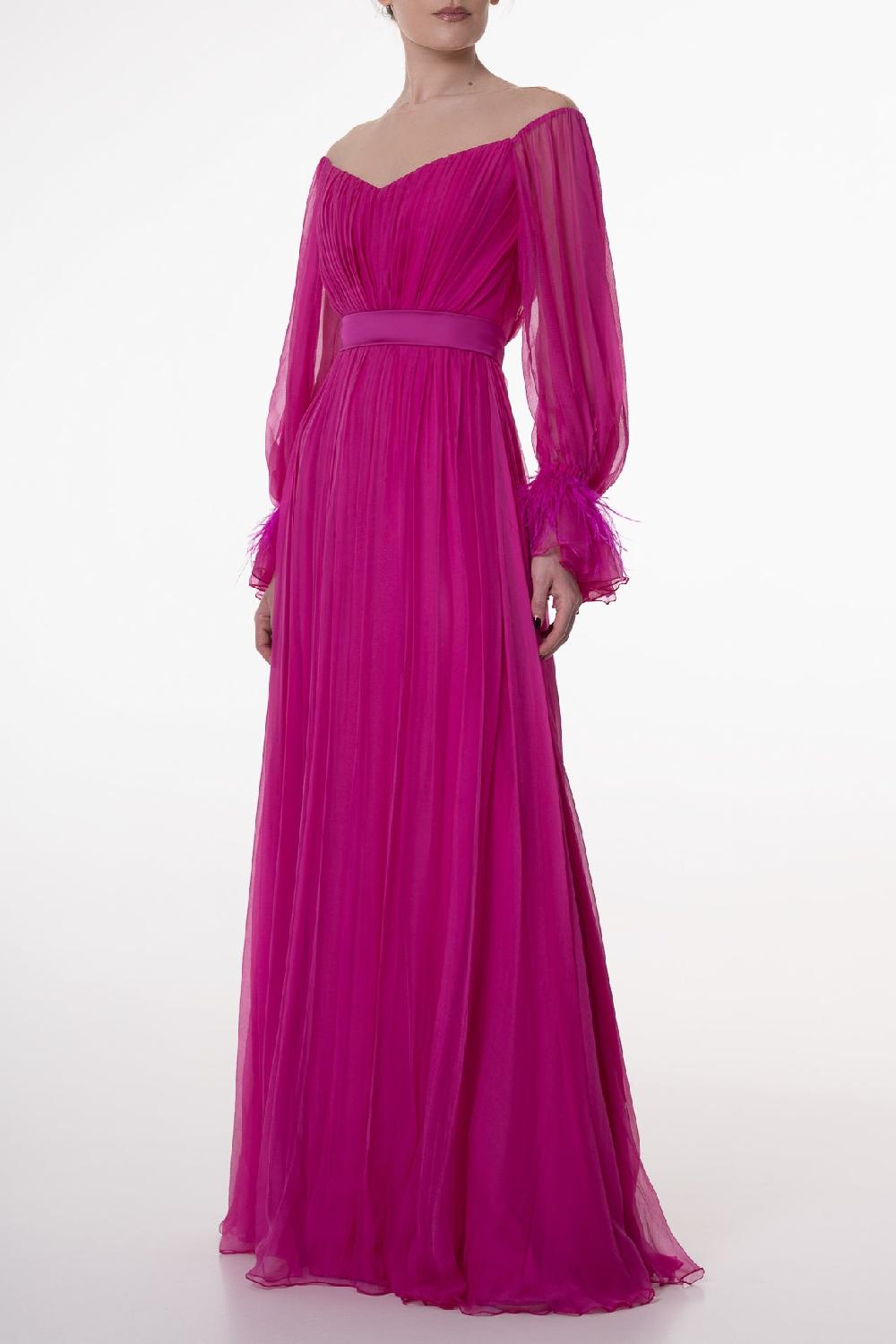 Rhea Costa Cher Fuchsia Boho Silk Chiffon Long Dress