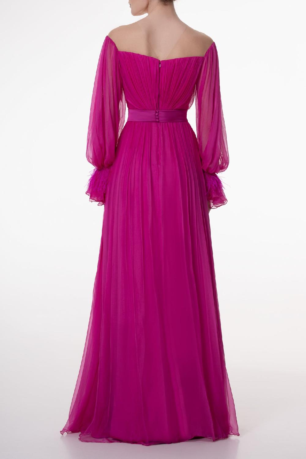 Rhea Costa Cher Fuchsia Boho Silk Chiffon Long Dress