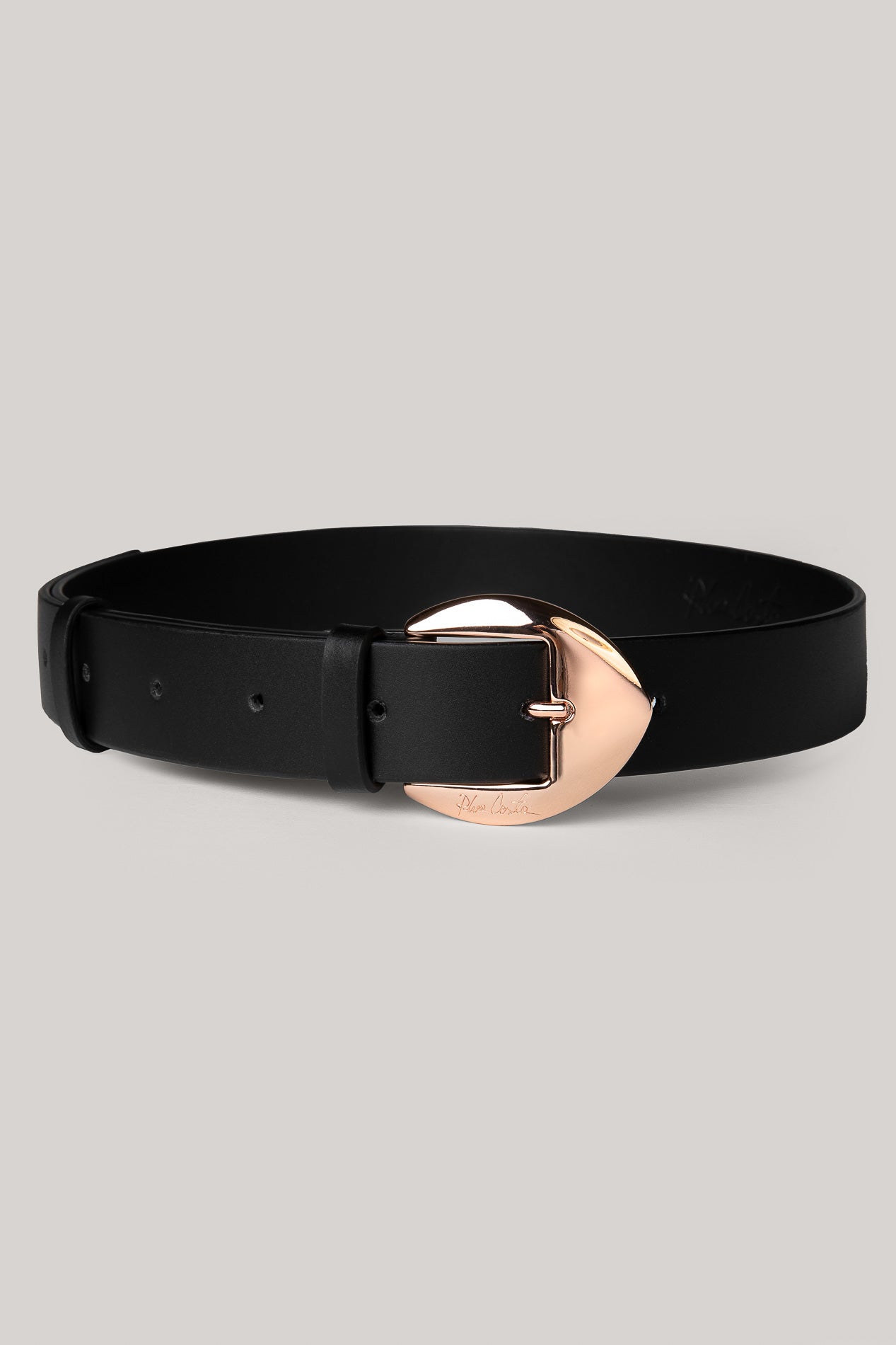 rhea costa Cupidelle Leather Waist Belt Matte Black With Rose Gold Buckle
